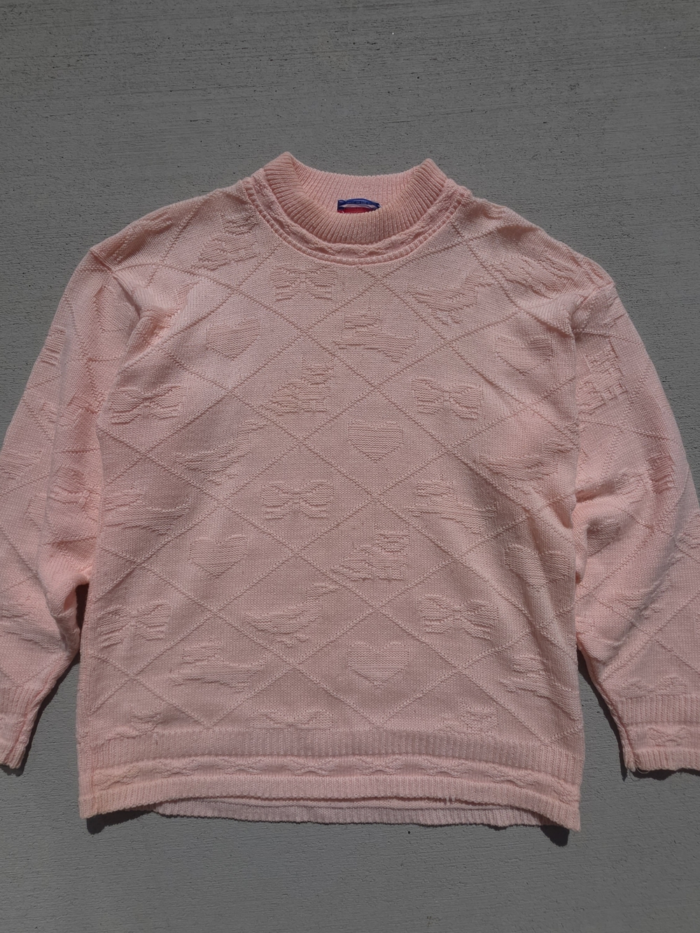Vintage Glamour Knit Women's Sweater S Pastel Pink 80s Cottagecore Grandma